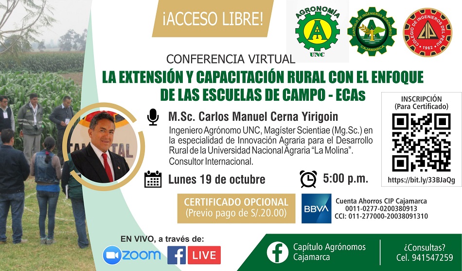 Conferencia Virtual: “La extensión y capacitación rural con el enfoque de las escuelas de campo – ECAs”