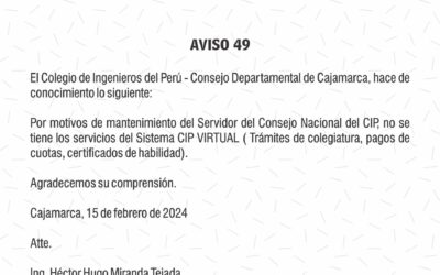 AVISO 49: Mantenimiento de Servicios del Sistema CIP VITUAL