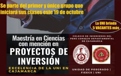 UNI brinda 5 vacantes más para la Maestría Proyectos de Inversión.
