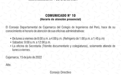 COMUNICADO 10: Horario de atención presencial.