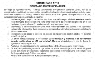 COMUNICADO 14: Entrega de obsequios a niños de los ingenieros