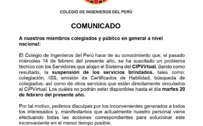 Comunicado del Consejo Nacional del CIP, referente a los servicios brindados por el Sistema CIPVIRTUAL