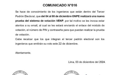 Comunicado N° 16 – ONPE realizará pruebas del sistema de votación VENP.