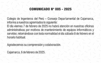 COMUNICADO N° 005 – 2025: Se suspende atención en el CIP Cajamarca