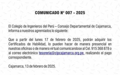 COMUNICADO N° 007 – 2025: Emisión de Certificado de Habilidad