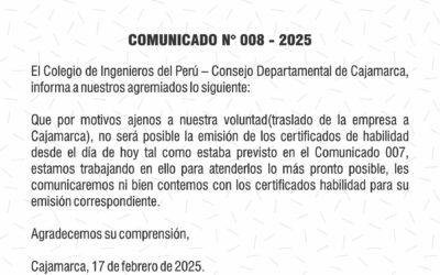 COMUNICADO N° 008 – 2025: No será posible la emisión del certificado de habilidad