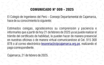 COMUNICADO N° 009 – 2025: Inicio de la emisión de Certificado de Habilidad