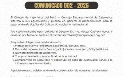 𝐂𝐎𝐌𝐔𝐍𝐈𝐂𝐀𝐃𝐎 𝟎𝟎𝟐 – 𝟐𝟎𝟐𝟔 – Uso de Auditorio y Coliseo